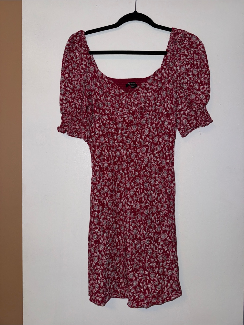 Madewell Red Floral Puff-Sleeve Mini Dress